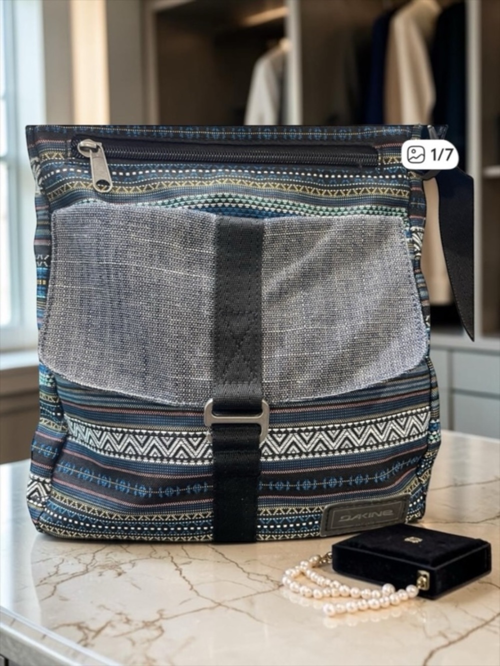 Dakine Men's Geometric Messenger Bag - Blue and Gray Y2K 90’s​